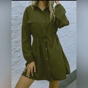 Button up drawstring shirt dress